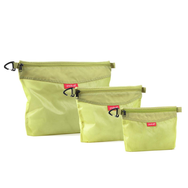 pack all 3 Pcs Water-resistant Material Zipper Pouch Set, Mesh Zipper Bags for Storage, Travel, Office (Green) - Image 1